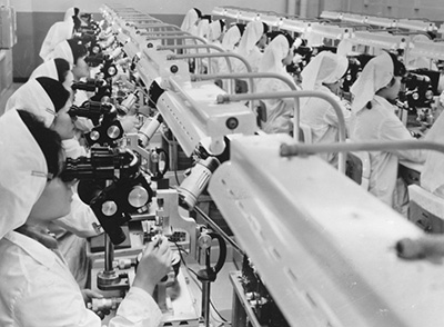 Workers making transistor radios in Japan, 1962
